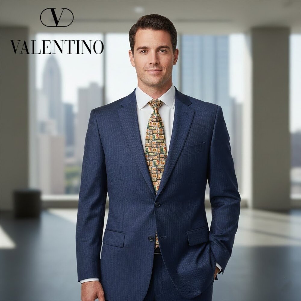 Valentino Cravatte Men’s 100% Silk Necktie, Made in Italy, L: 57"